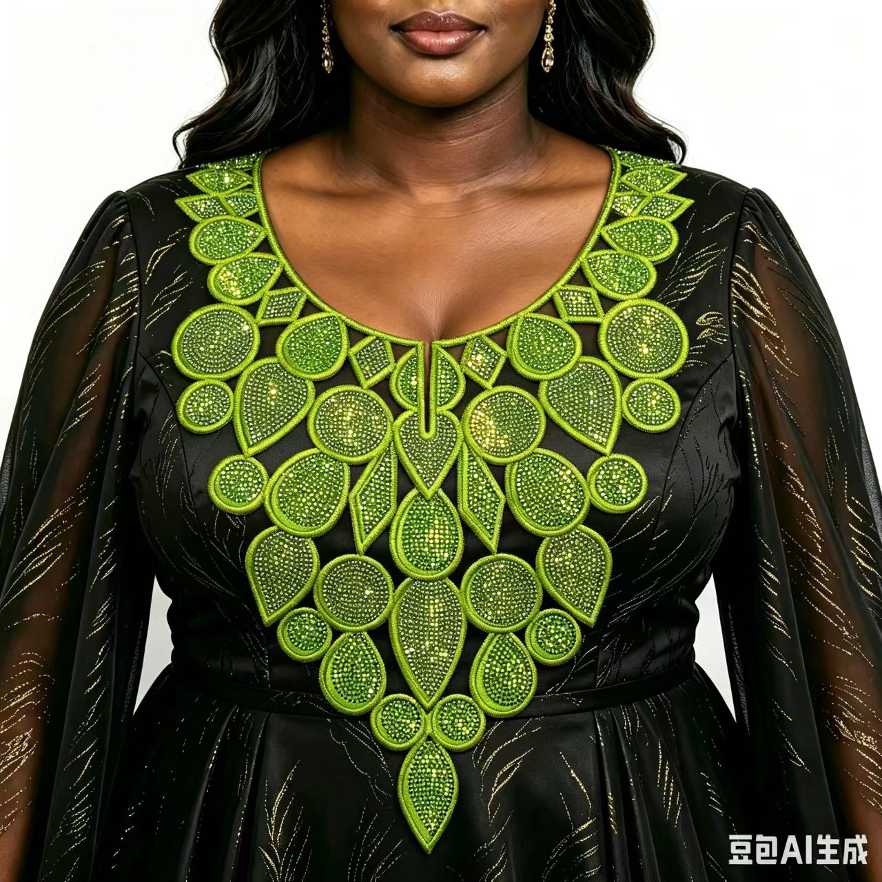African Rhinestone Embroidered Neckline Applique, Dress Collar Patch, Multi‑color In Stock, Custom Available