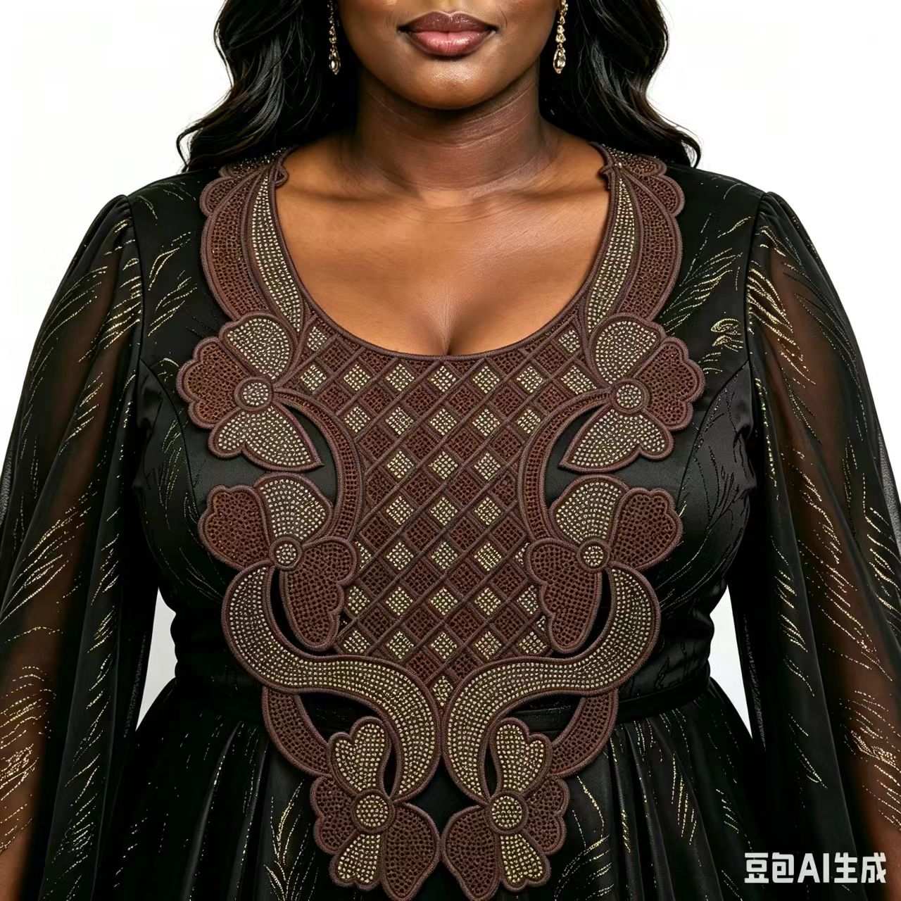 African Rhinestone Embroidered Neckline Applique, Dress Collar Patch, Multi‑color In Stock, Custom Available