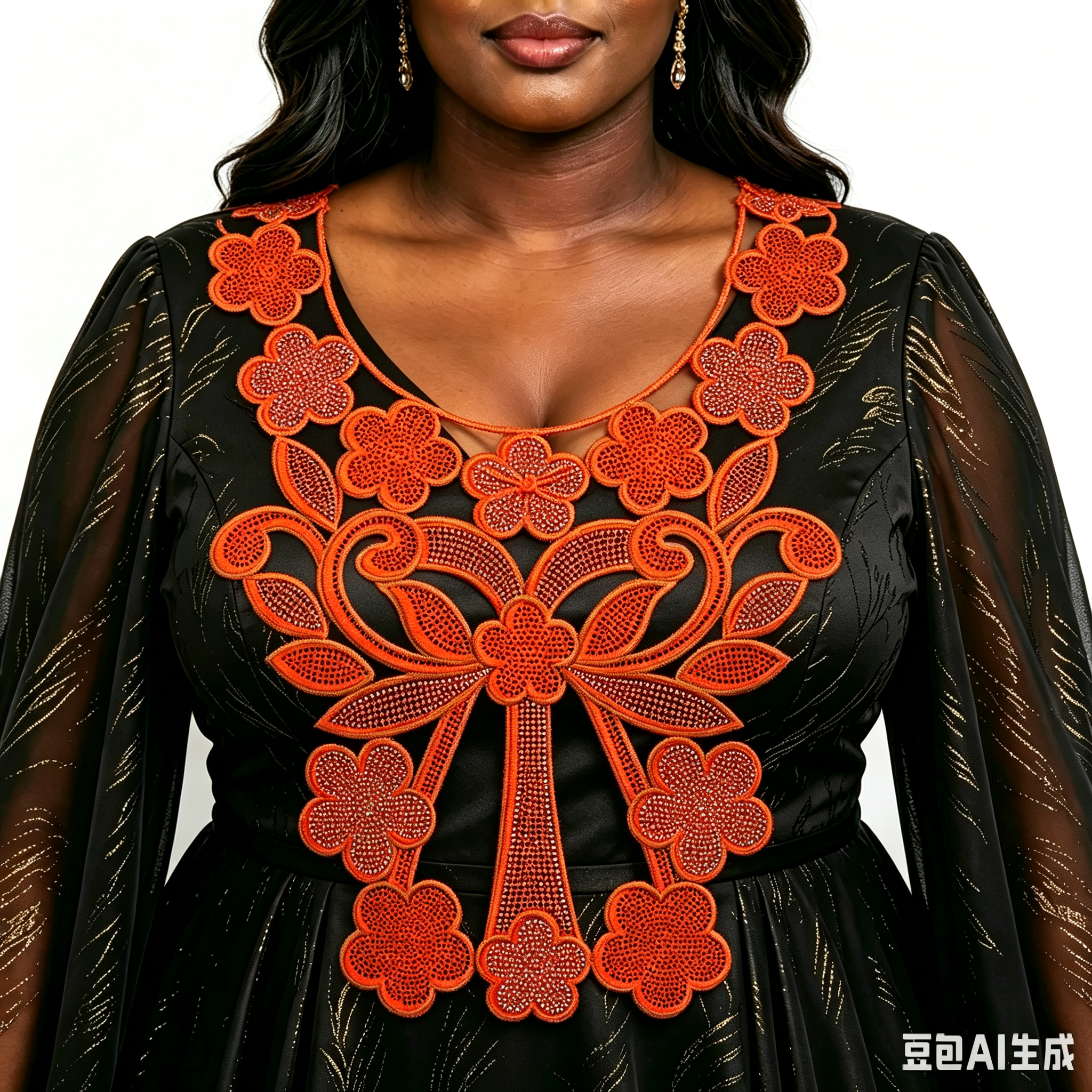 African Rhinestone Embroidered Neckline Applique, Dress Collar Patch, Multi‑color In Stock, Custom Available