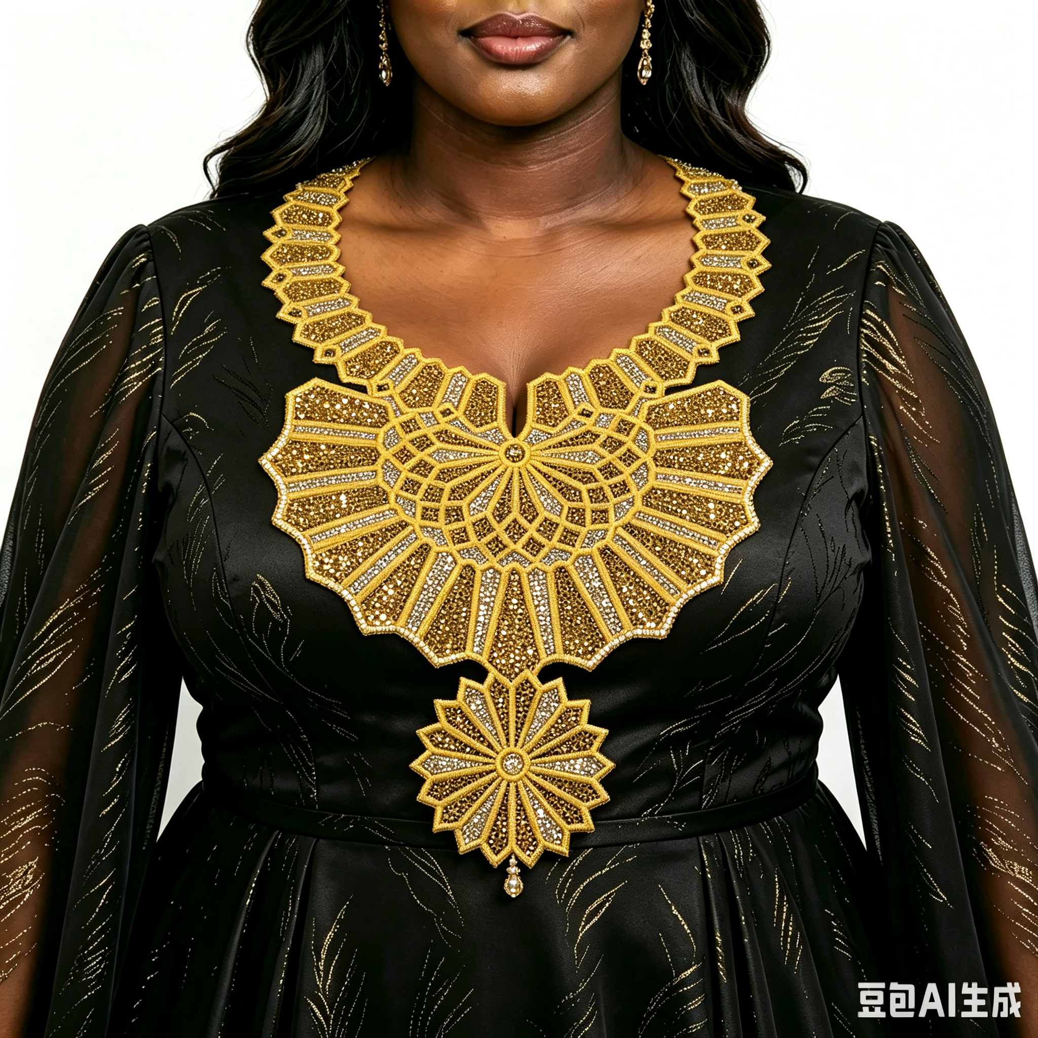 African Rhinestone Embroidered Neckline Applique, Dress Collar Patch, Multi‑color In Stock, Custom Available